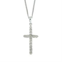 18ct gold diamond cross pendant, with chain