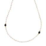 Onyx , cultured pear longuard necklace
