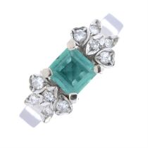 Synthetic emerald & diamond ring
