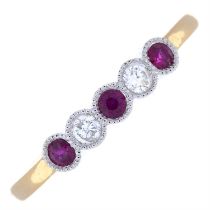 18ct gold ruby & diamond five-stone ring