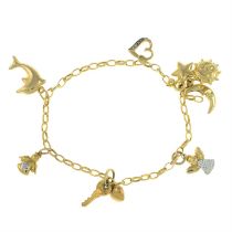 9ct gold charm bracelet, with charms