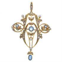 Victorian 15ct gold aquamarine & split pearl brooch/pendant