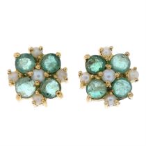 9ct gold emerald & split pearl cluster earrings