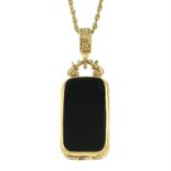 9ct gold onyx & carnelian pendant, with chain