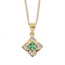 18ct gold diamond & emerald pendant, with 18ct gold chain