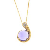 Amethyst & diamond textured pendant, with 18ct gold chain
