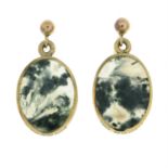 9ct gold moss agate drop earrings