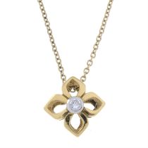 18ct gold diamond quatrefoil pendant, with 9ct gold chain