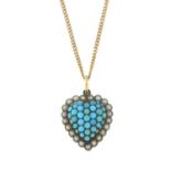 Turquoise & split pearl heart pendant, with chain