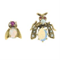 Two opal & gem-set tie pins