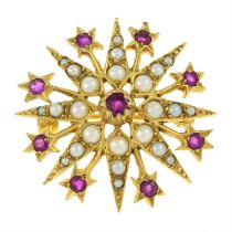 9ct gold ruby & split pearl brooch