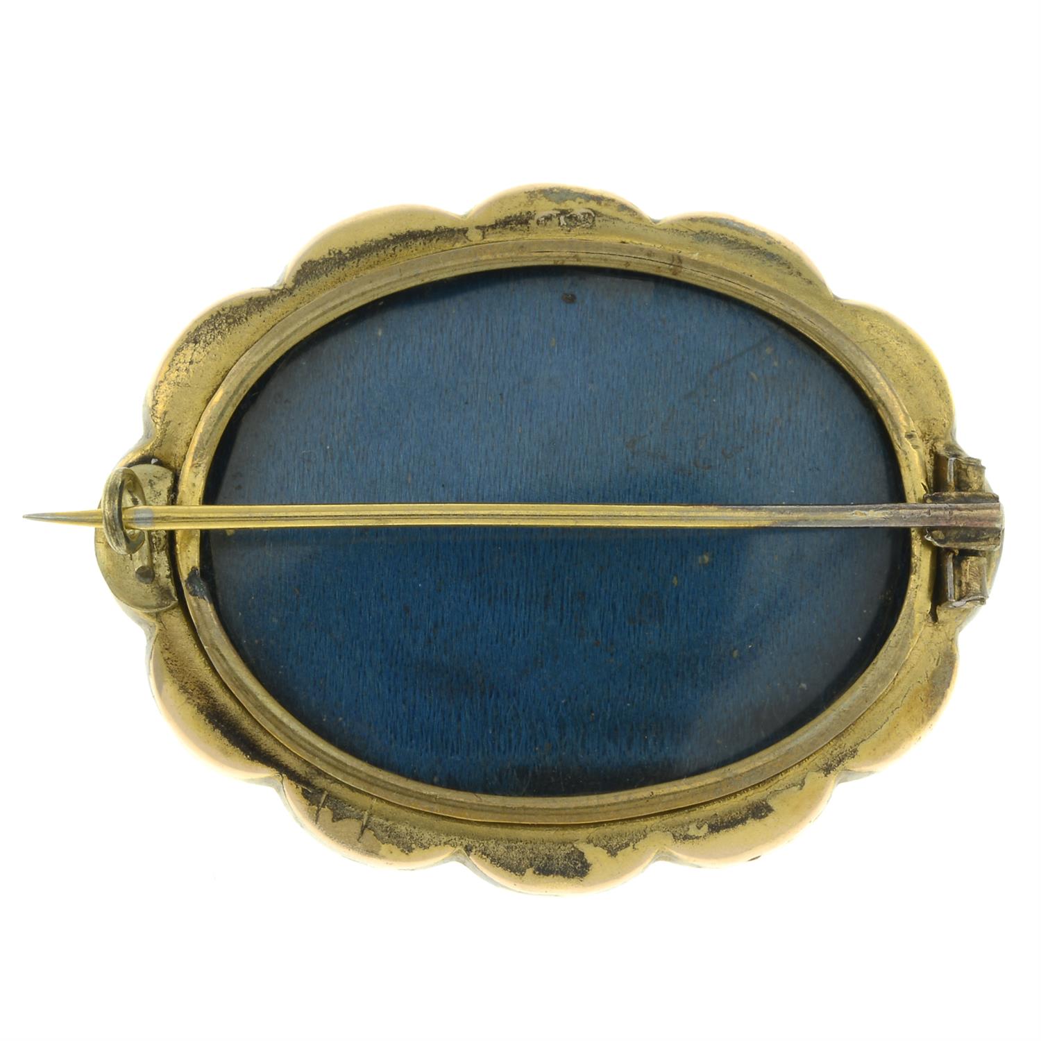 Late Victorian gold scalloped brooch, with glazed panel reverse. - Image 2 of 2