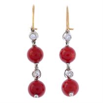 Coral & diamond earrings