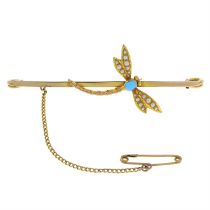 Gem-set dragonfly bar brooch