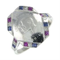 Sapphire, ruby & diamond 1937 Coronation ring