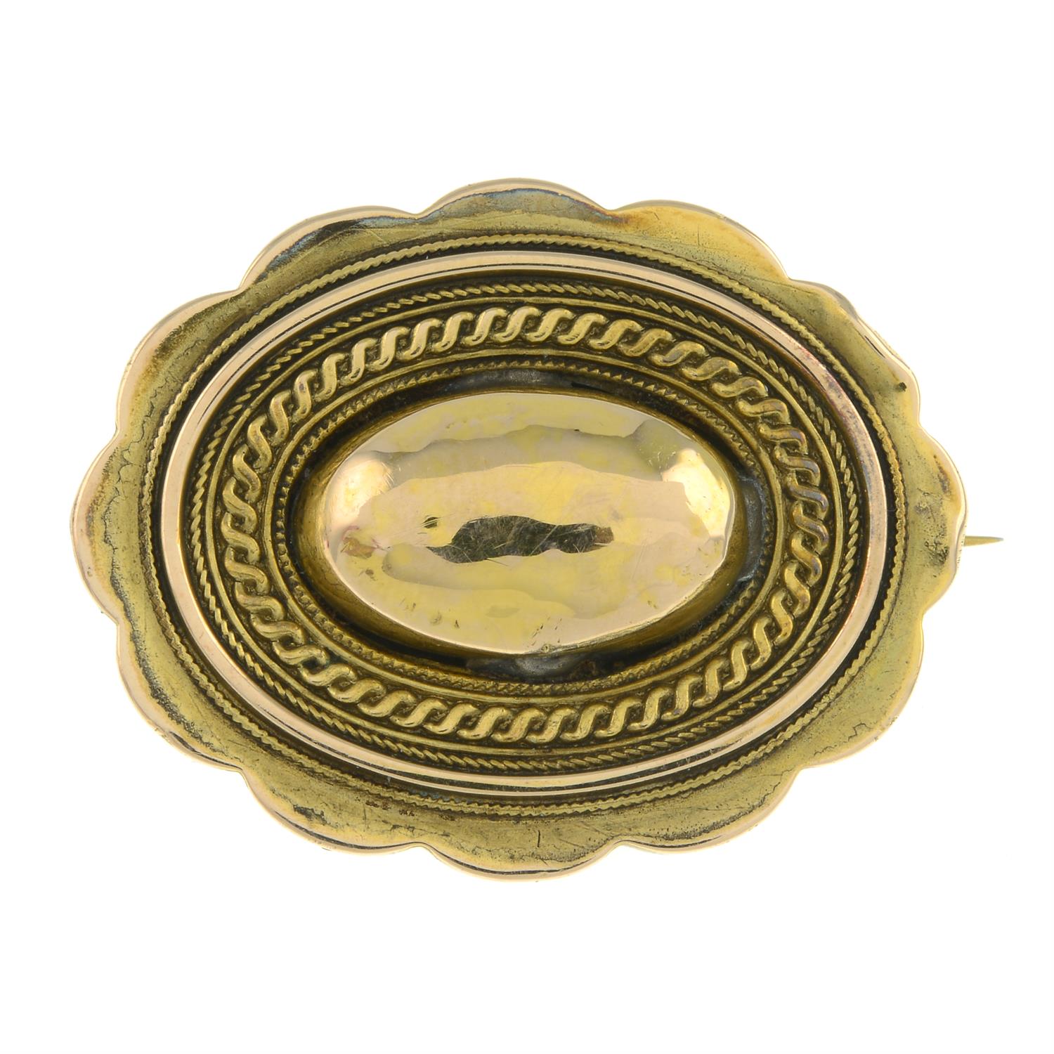 Late Victorian gold scalloped brooch, with glazed panel reverse.