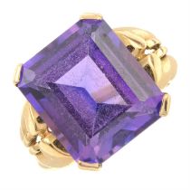 Synthetic sapphire single-stone dress ring