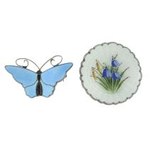 Two enamel brooches, one by David Andersen