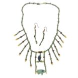 Egyptian faience beads necklace & earrings