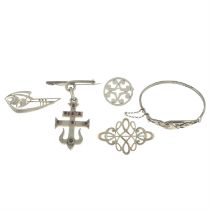 Five brooches & a bangle including Ola Gorie