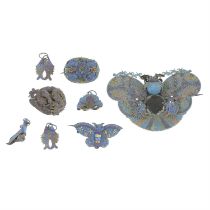 Assorted kingfisher feather jewellery