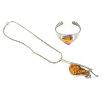 Two modified amber jewellery