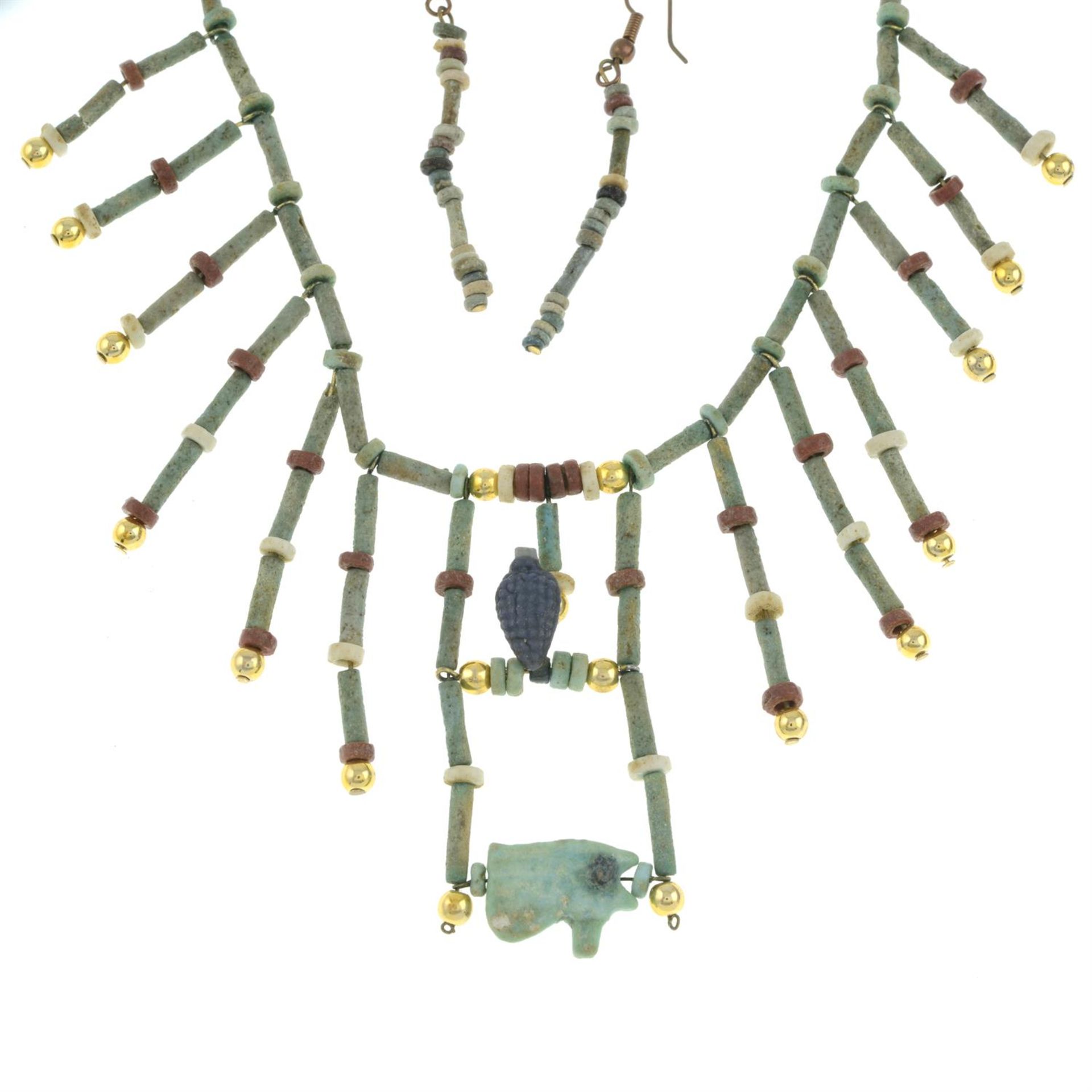 Egyptian faience beads necklace & earrings - Image 2 of 2