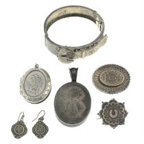 Six late Victorian silver jewellery items