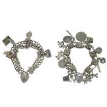 Two mid 20th century silver charm bracelets