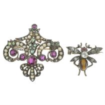 Two gem-set brooches