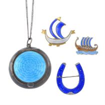 Four enamel jewellery