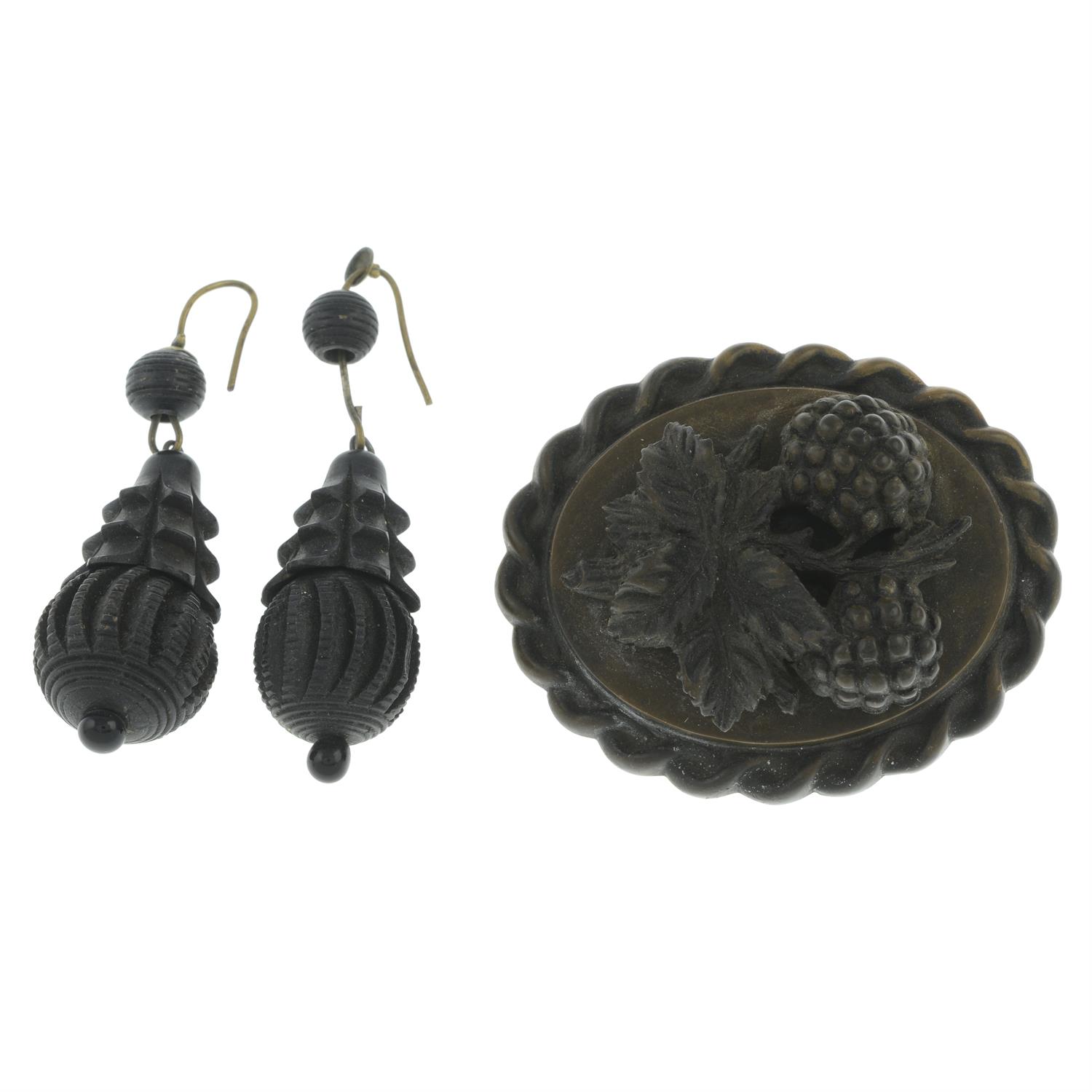 Victorian bog oak earrings & brooch