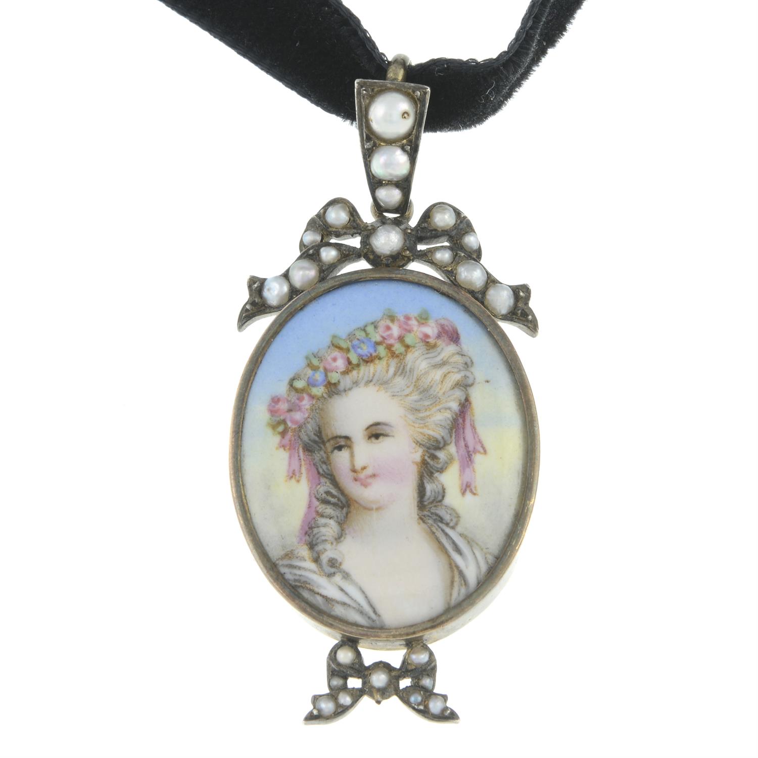 Victorian mother-of-pearl & enamel portrait pendant