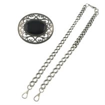 Onyx brooch/pendant & silver Albert chain