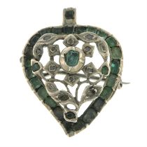 19th century silver emerald & diamond brooch/pendant