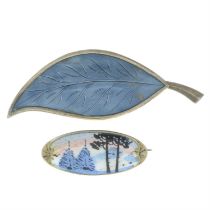 Two mid 20th century enamel brooches
