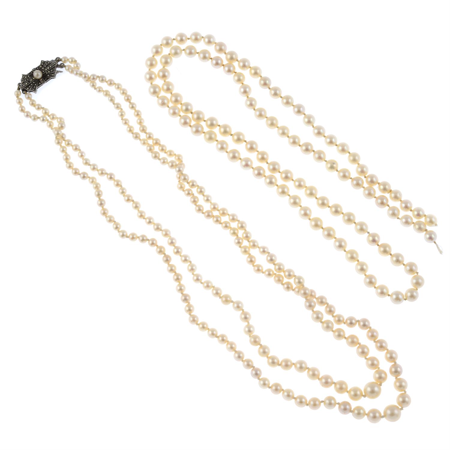 Cultured pearl two-row necklace & cultured pearls