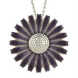 Silver purple daisy pendant, with chain, by Georg Jensen