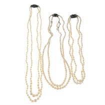 Three cultured pearl necklaces