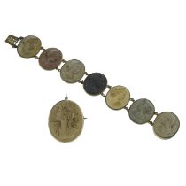 Victorian lava cameo bracelet & brooch