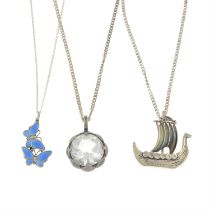 Three Danish & Finnish pendants & chains