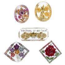 Five mid 20th century brooches