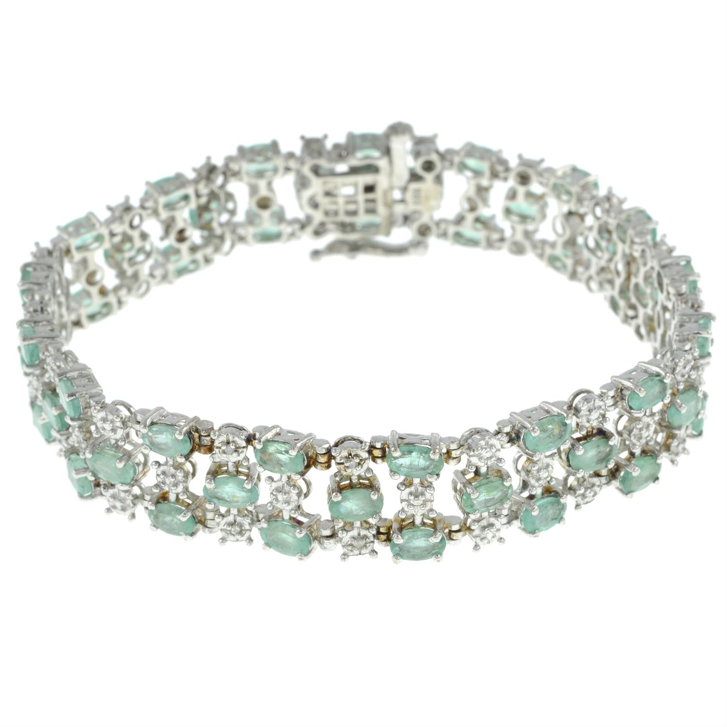 Silver emerald & diamond bracelet