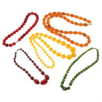 Five plastic bead necklaces