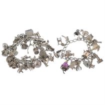 Two charm bracelets, suspending a selection of charms.
