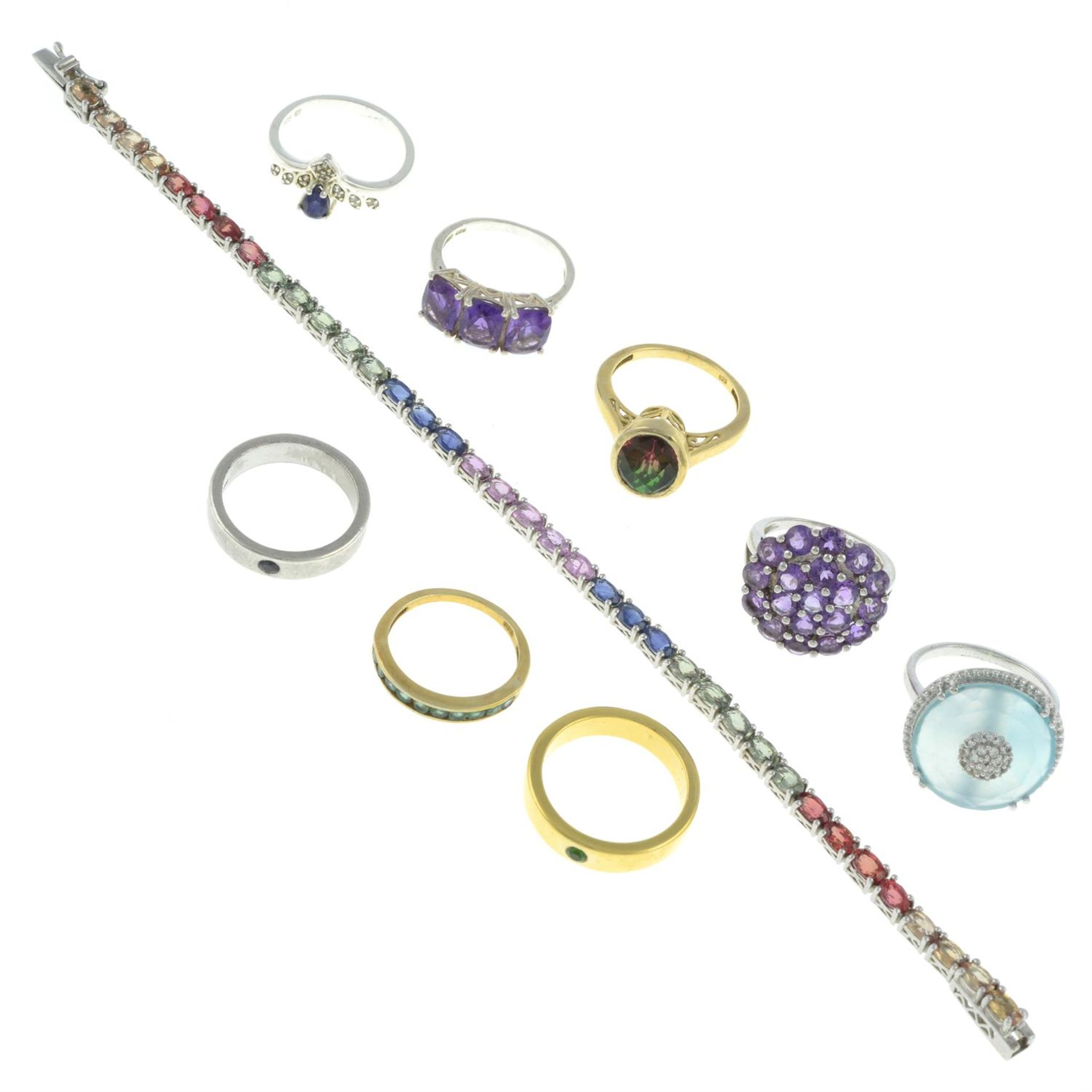 Eight gem rings & a bracelet