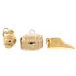 Three 1970s 9ct gold charms