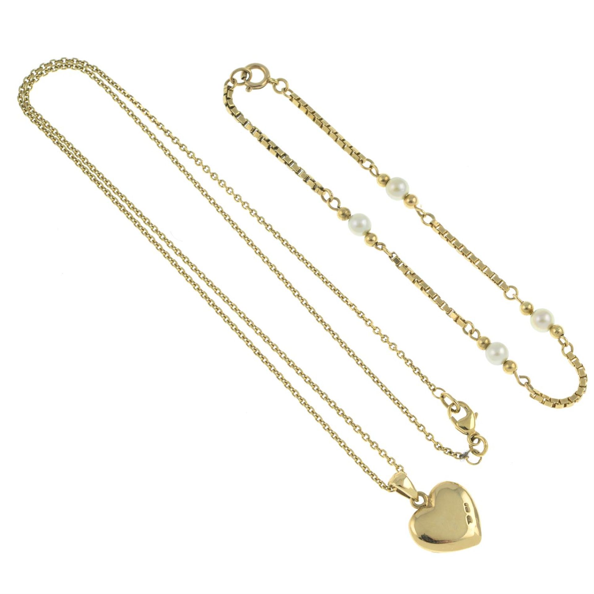 9ct gold diamond heart pendant, with 9ct gold chain & bracelet - Image 2 of 2