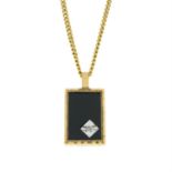 9ct gold onyx & diamond pendant, with chain