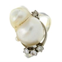 Baroque cultured pearl and diamond dress ring